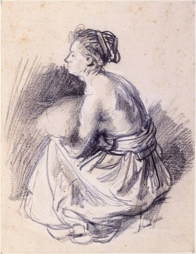 Mujer sentada, desnuda hasta la cintura de Rembrandt van Rijn